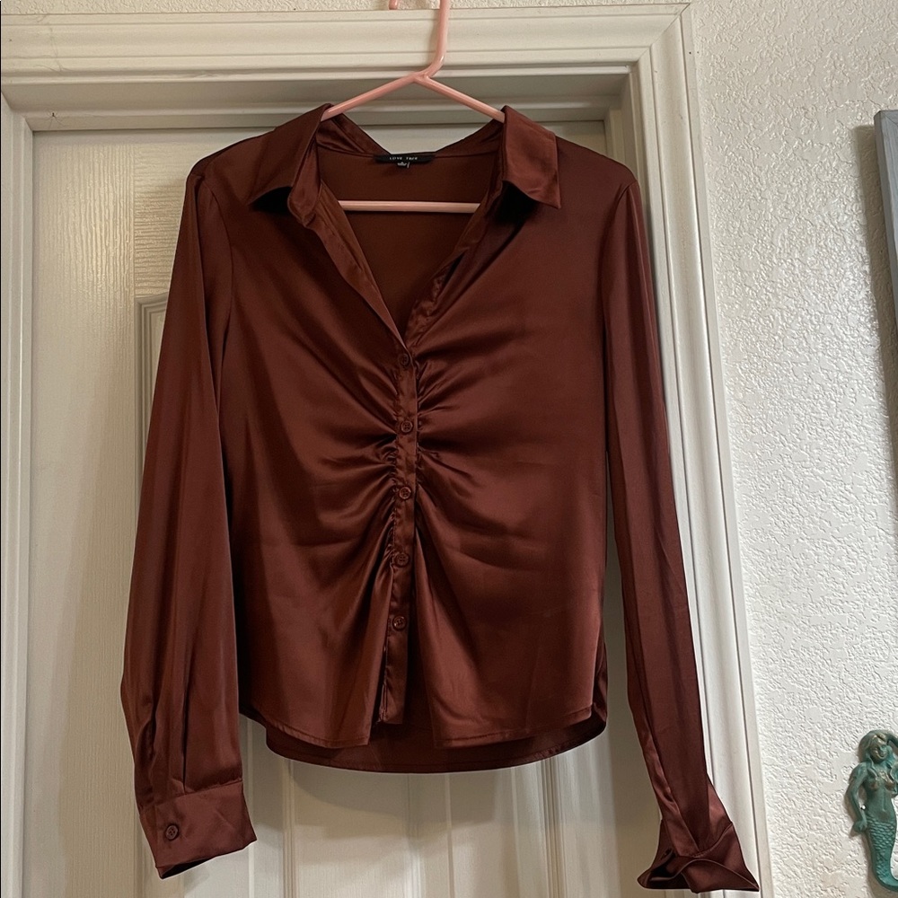 Love Tree Chocolate Button-Up Blouse